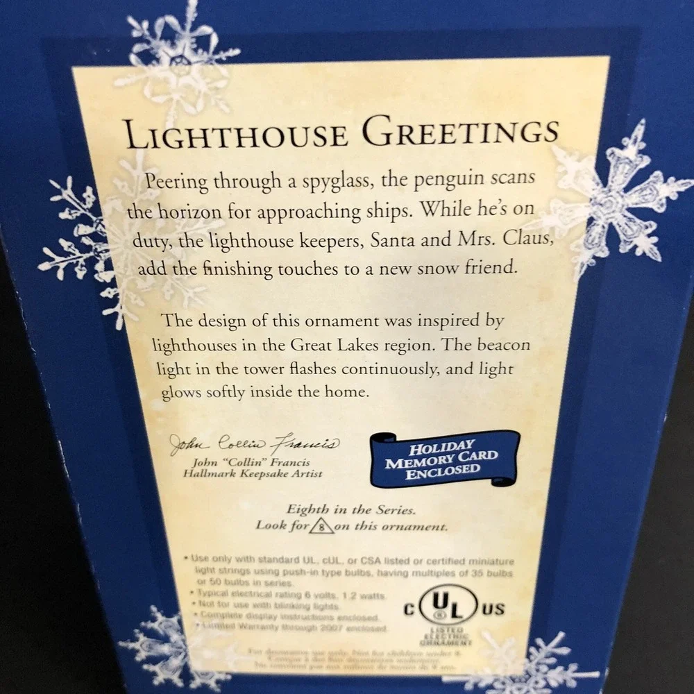 Hallmark Lighthouse Greetings Ornament Magic 8th In Series Flashing Light 2004